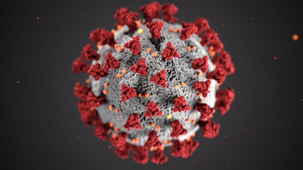 digital rendering of covid virus particle