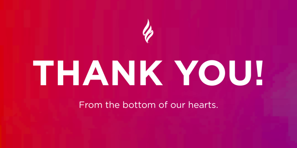 Red image of EFMN flame and text "Thank you from the bottom of our hearts."