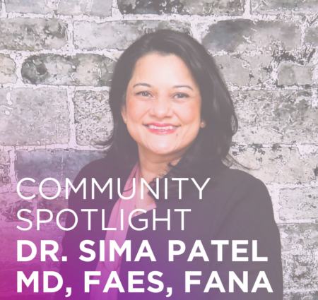 Picture of Dr. Sima Patel with overlay of white text on purple fade saying In this Neurologist and Epilepsy Specialist, Dr. Sima Patel shares her journey in epilepsy care, her passion for expanding access, and how her work with EFMN supports patients and families across Minnesota.